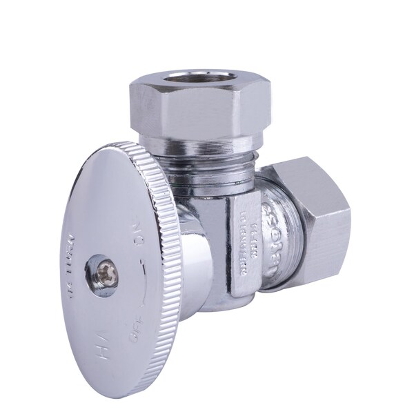 Hausen 1/2-inch Nominal Compression x 7/16-inch and 1/2-inch Slip-Joint Outlet 1/4-Turn Angle Water Stop HA-SS114-1 - main